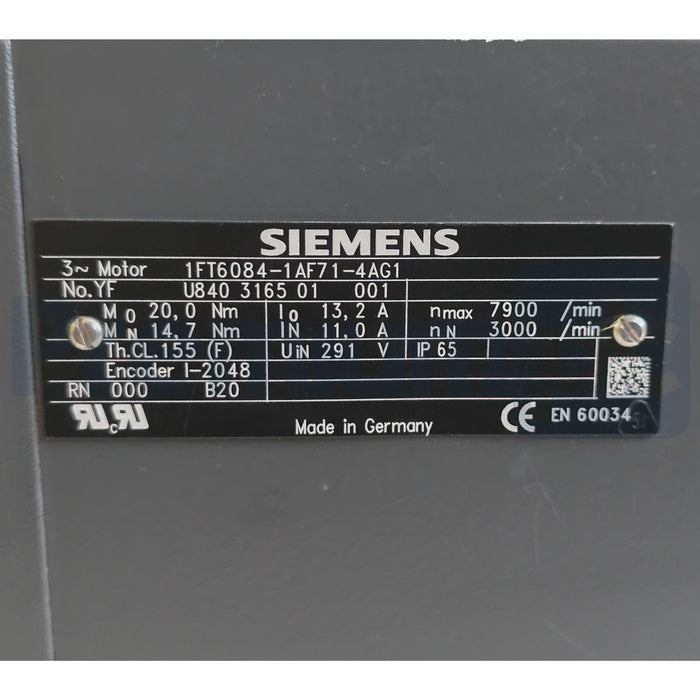 Siemens 1FT6084-1AF71-4AG1 SIMOTICS S Servo Motor Encoder I-2048 w/o Brake NSNP