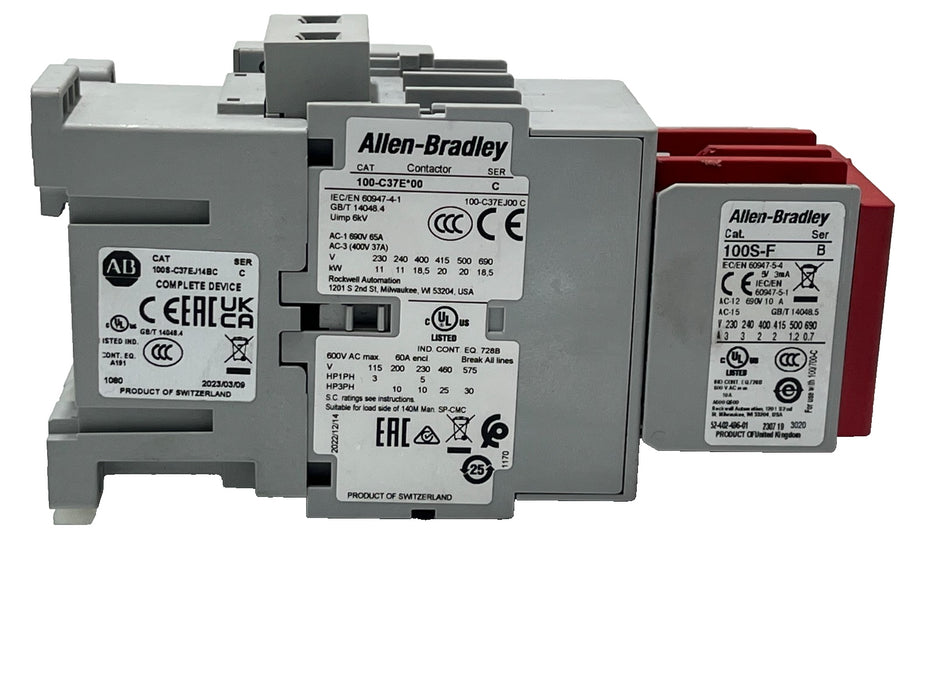 ALLEN-BRADLEY 100S-C37EJ14BC Ser C GUARDMASTER CONTACTOR 37A 600V 24VDC Coil 4P