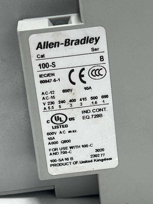 ALLEN-BRADLEY 100S-C37EJ14BC Ser C GUARDMASTER CONTACTOR 37A 600V 24VDC Coil 4P