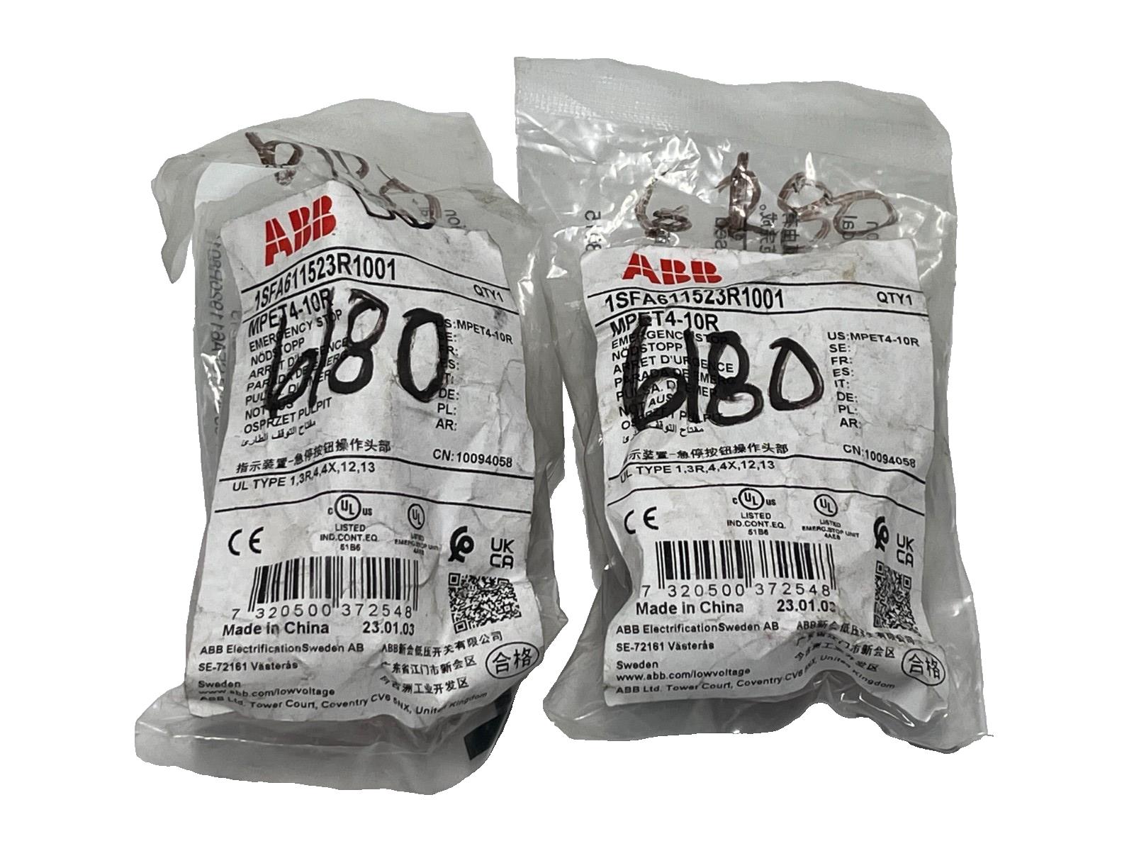 LOT OF 2 ABB 1SFA611523R1001 MPET4-10R Emergency Stop Button 40mm Red Mushroom