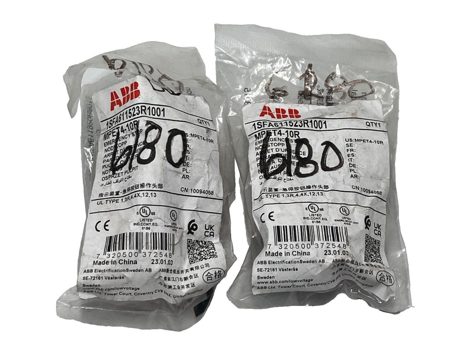 LOT OF 2 ABB 1SFA611523R1001 MPET4-10R Emergency Stop Button 40mm Red Mushroom