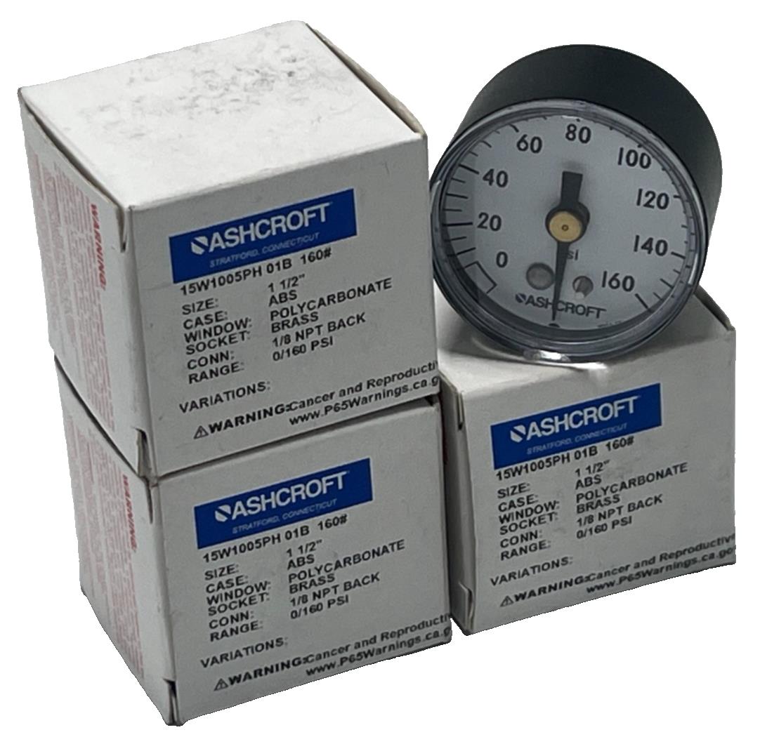 LOT OF 4 Ashcroft 15W1005PH 01B #160 Pressure Gauge 1.5" Dial 0-160PSI 1/8" NPT