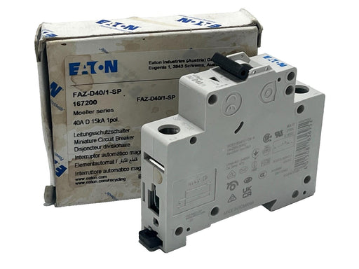 Eaton FAZ-D40/1-SP Miniature Circuit Breaker 40A Single Pole D Curve UL 1077