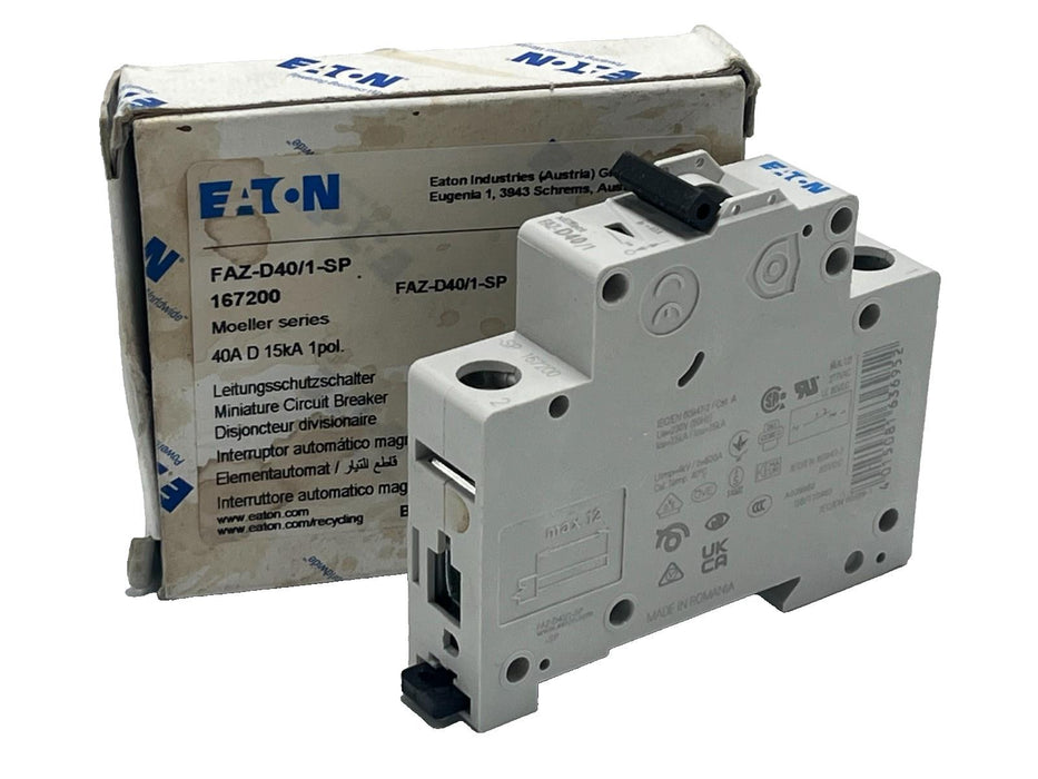 Eaton FAZ-D40/1-SP Miniature Circuit Breaker 40A Single Pole D Curve UL 1077