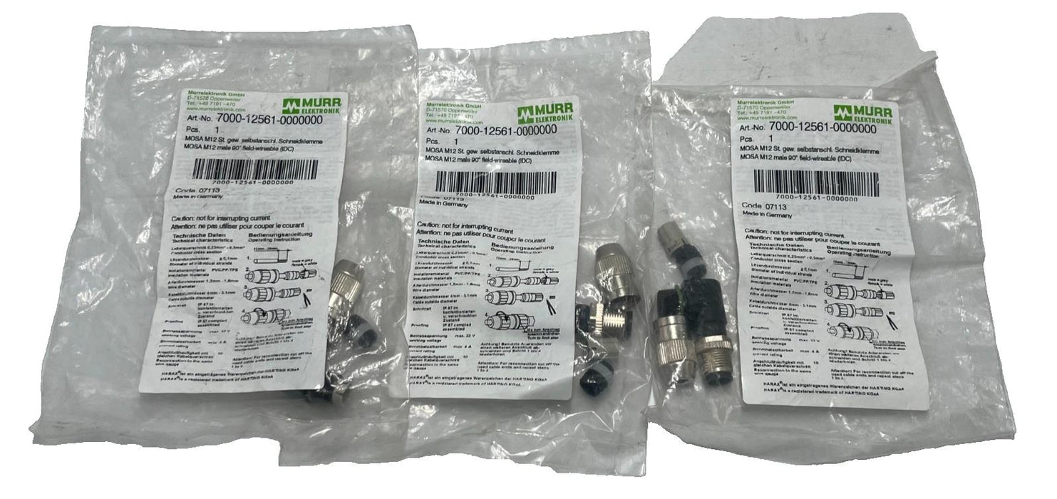 (3) Murr Elecktronik 7000-12561-0000000 M12 Cordset Male Straight 4Pin 5m Cable