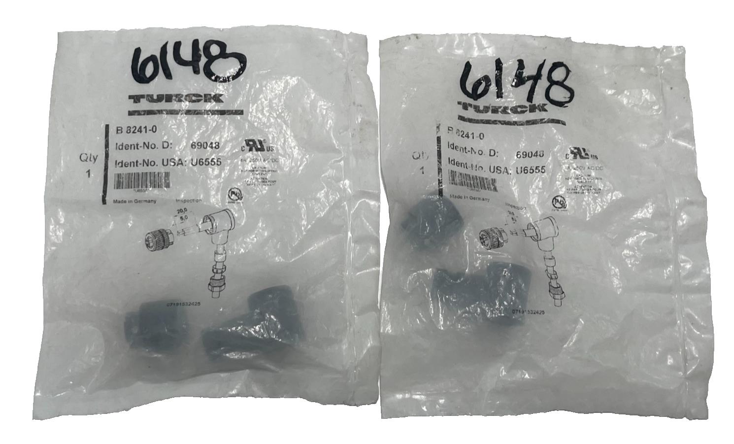 (2) TURCK B8241-0 M12 Female Right Angle Connector 4Pin Field Wireable Eurofast