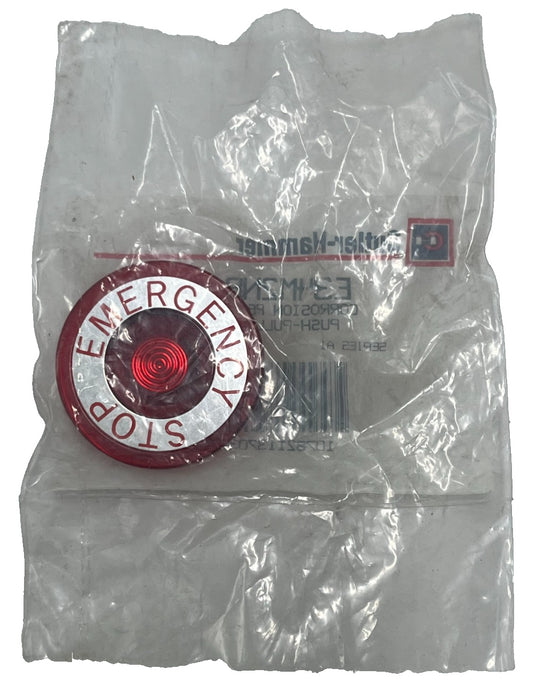 Cutler-Hammer E34M2N8 Red "EMERGENCY STOP" Lens for 30.5mm Illuminated Push-Pull