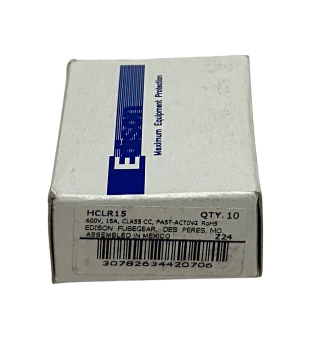10 EATON EDISON HCLR15 CLASS CC FAST-ACTING FUSES 600VAC 15A HCLR SERIES NSMP
