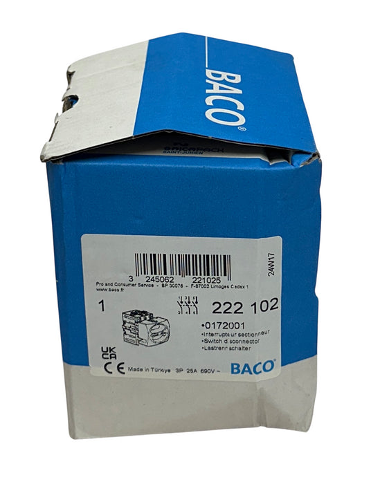 BACO 222 102 / 0172001 DISCONNECT SWITCH BP 30076 YELLOW / RED 25A 690V NSMP
