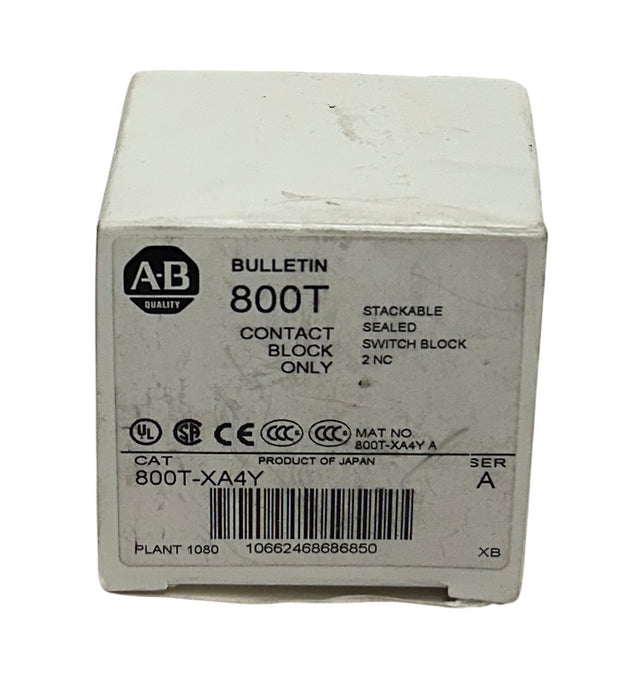 ALLEN BRADLEY 800T-XA4Y /A BULLETIN 800T STACKABLE CONTACT BLOCK 2NC NSMP