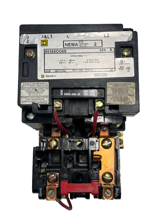 SQUARE D 8536SDO1V01 NEMA Size 2 Ser. A Magnetic Motor Starter 24 VAC 60 HZ COIL
