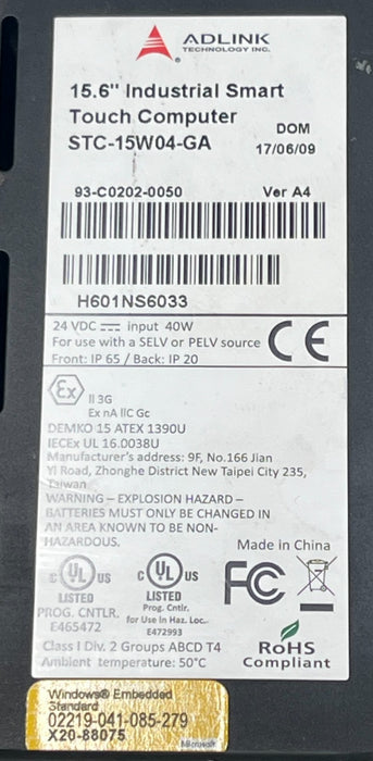 ADLINK GEA OMNI STC-15W04-GA 15.6"INDUSTRIAL PANEL PC SMART TOUCH 2GB RAM