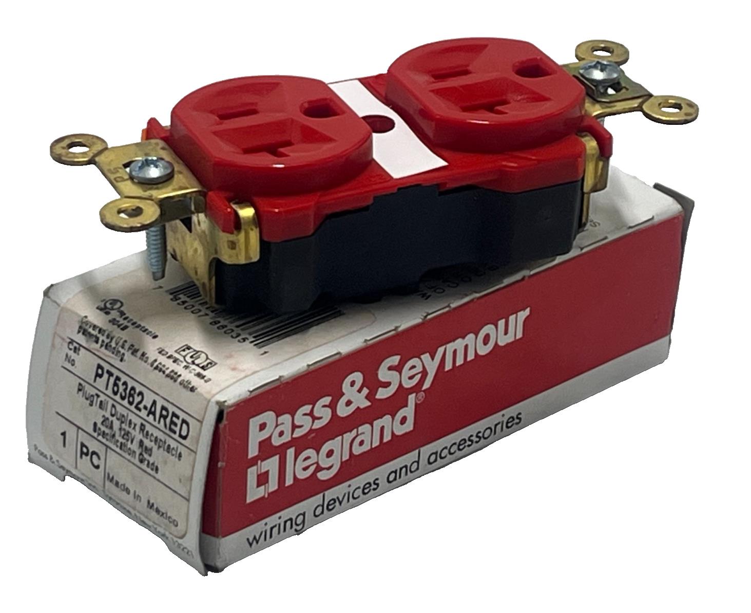 PASS & SEYMOUR LEGRAND PT5362-ARED / PT5362ARED DUPLEX RECEPTACLE 20A NSMP