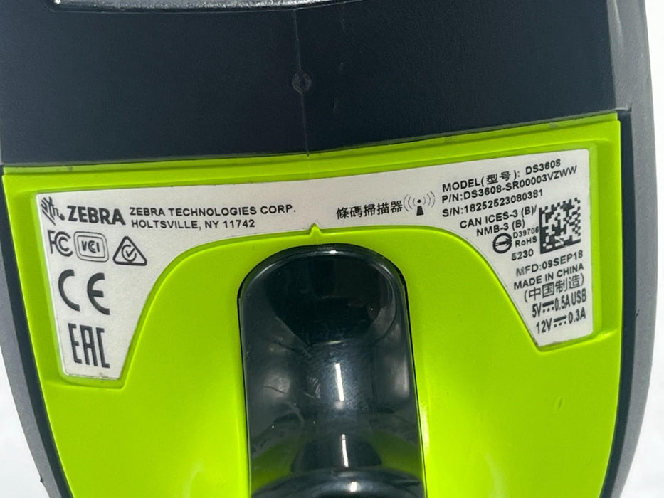 ZEBRA DS3608 Ultra-rugged Barcode Scanner 1D/2D  W/ USB Cable CBA-U42-S07PAR