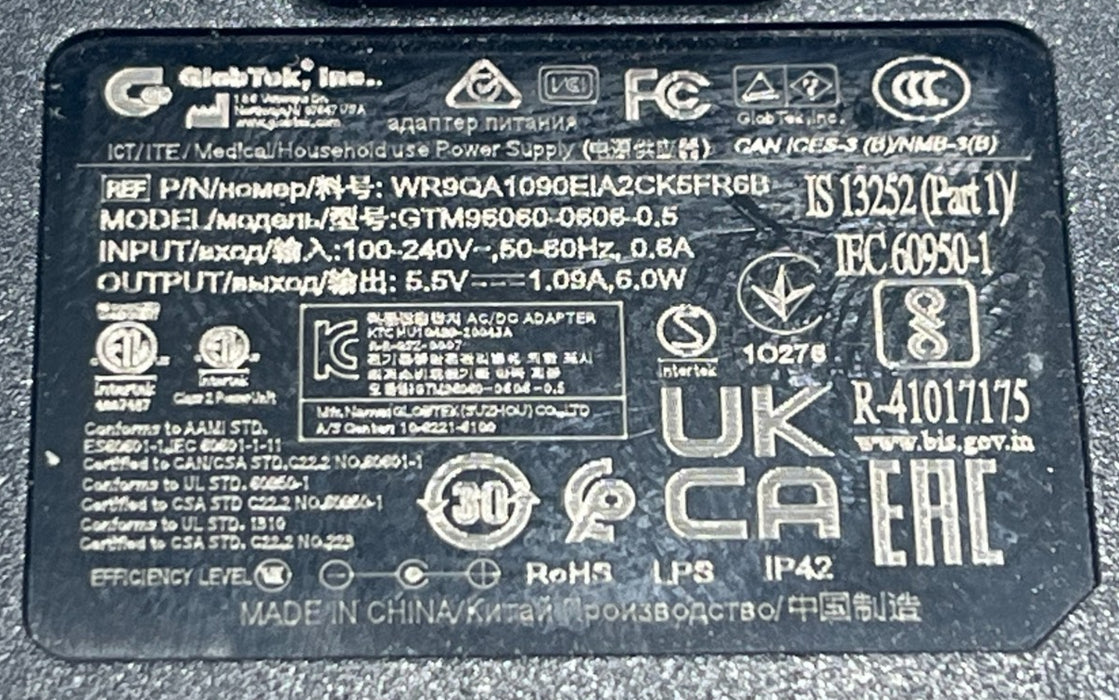 GLOBTEK GTM96060-0606-0.5 AC/DC Wall Adapter Power Supply 6V 0.5A 3W Level VI