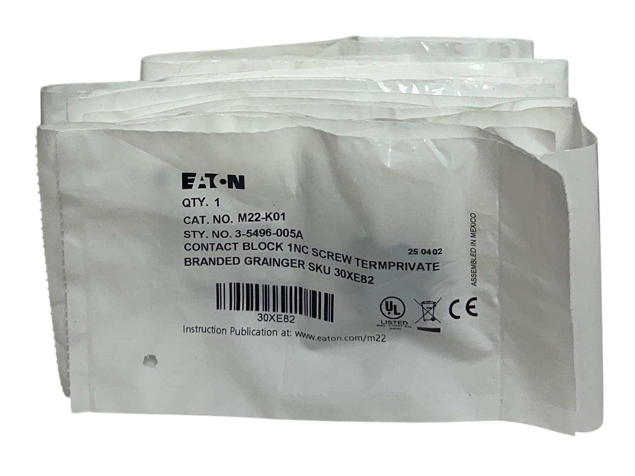 19 EATON M22-K01 / 3-5496-005A CONTACT BLOCKS 1NC AC/DC RMQ TITAN 30XE82 NSFS