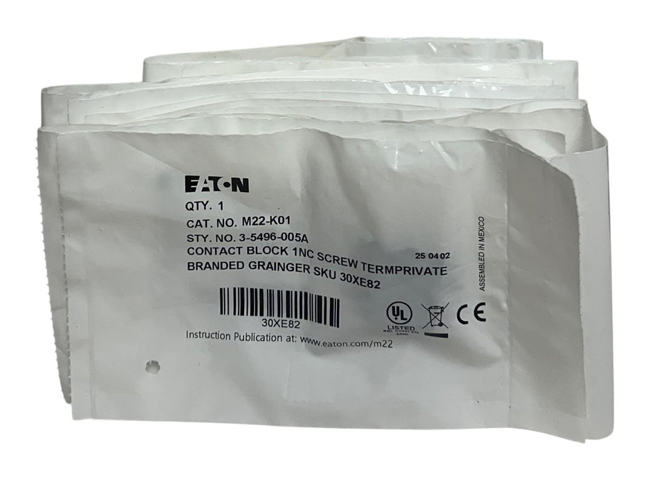 19 EATON M22-K01 / 3-5496-005A CONTACT BLOCKS 1NC AC/DC RMQ TITAN 30XE82 NSFS