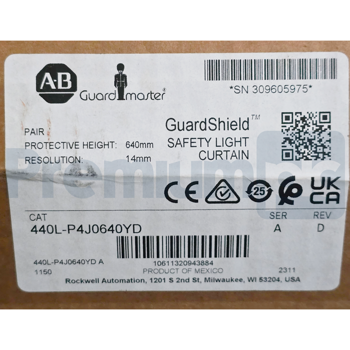 Allen-Bradley 440L-P4J0640YD /A GuardShield Safety Light Curtain Pair 640mm NSFS