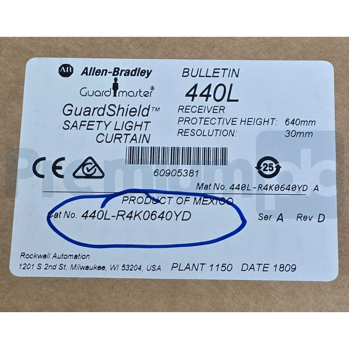 Allen-Bradley 440L-R4K0640YD /A GuardShield Safety Light Curtain Receiver NSMP