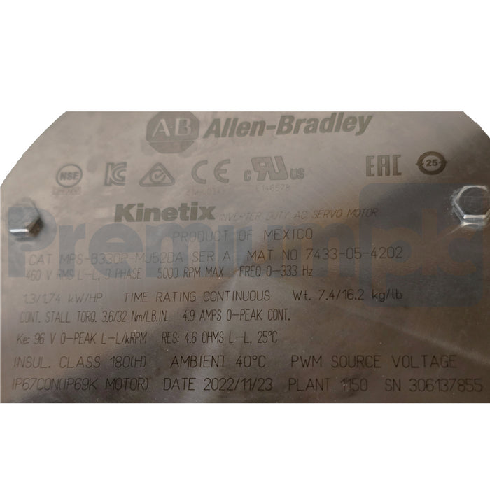 Allen Bradley MPS-B330P-MJ52DA /A Kinetix MPS S/S Servo Motor 460V 5000RPM NSNP
