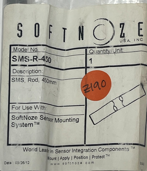 SOFTNOZE SMS-R-450 Straight Sensor Mounting Rod 1/2" Diameter x 450mm S.S, NSMP
