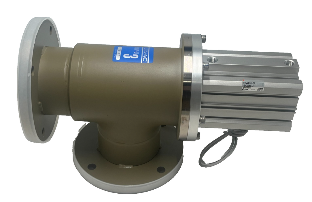 ULVAC VLP-U3-A Pneumatic Vacuum Angle Valve w/ SMC CDQ2B63-75 Air Cylinder NEW