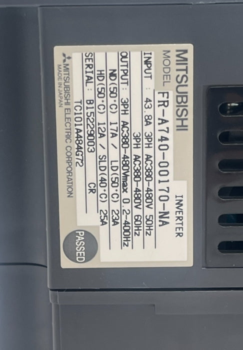 MITSUBISHI FR-A740-00170-NA VFD Inverter 30HP 22kW 480V AC Drive FR-A700 Series