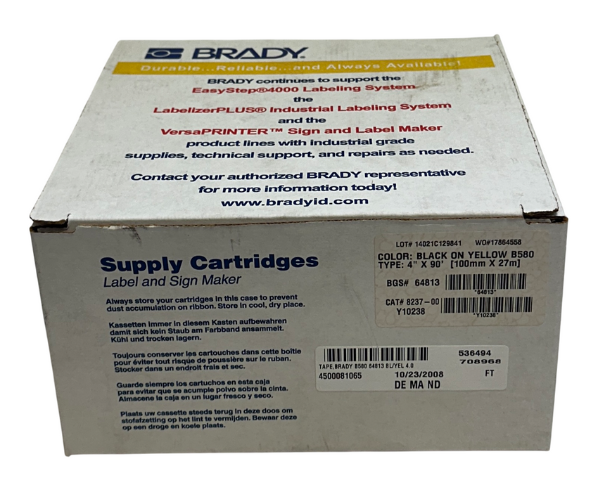 BRADY 8237-00 / 823700 BLACK ON YELLOW B580 TYPE: 4''X90' (100mmX27mm) NSMP