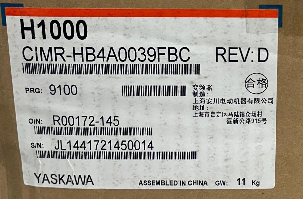 YASKAWA CIMR-HB4A0039FBC / H1000 AC DRIVE Rev. D 18.5kW/15kW 380-480VAC 3PH NSMP