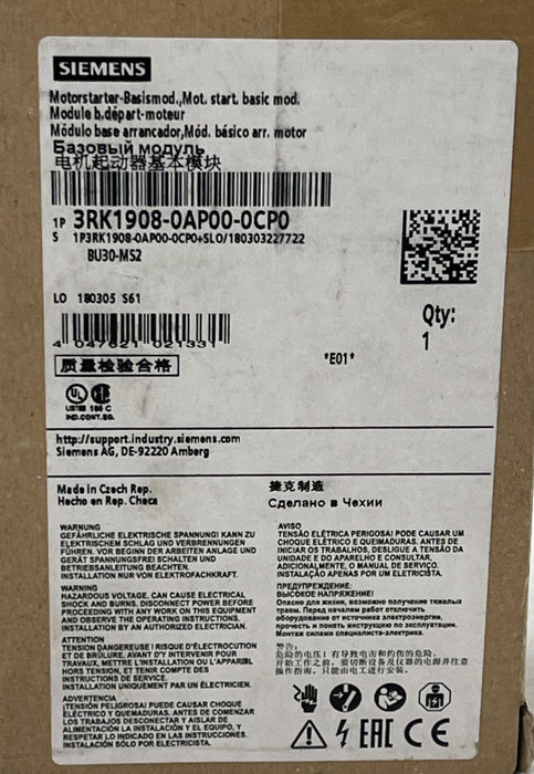 SIEMENS 3RK1908-0AP00-0CP0 SIMATIC ET 200SP Base Unit BU30-MS2 500V 32A PLC NSFS