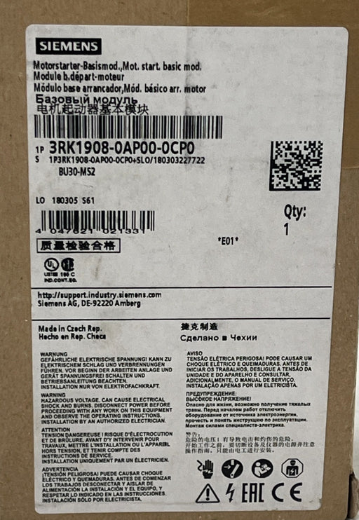 SIEMENS 3RK1908-0AP00-0CP0 SIMATIC ET 200SP Base Unit BU30-MS2 500V 32A PLC NSFS