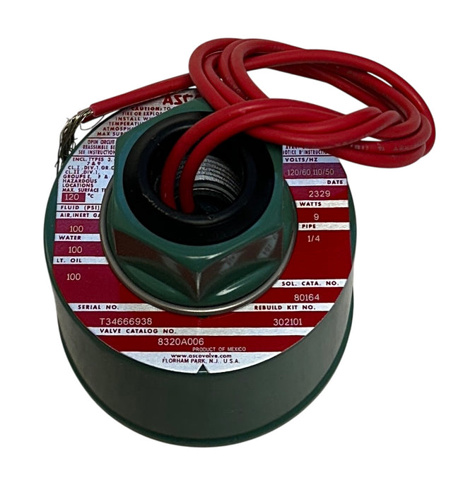 ASCO 8320A006 Red-Hat SOLENOID VALVE 8320A006AC120/60, 110/50 9W 1/4'' NSMP
