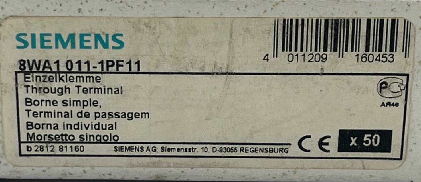 BOX OF 50 NEW Siemens 8WA1 011-1PF11 Feed-Through Terminal Block Gray 4mm² Screw