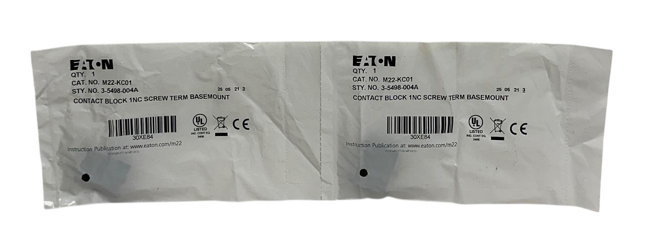 2 EATON M22-KC01 / 3-5498-004A Contact Blocks 1NC Screw Terminal BASEMOUNT NSFS