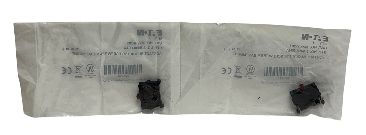 2 EATON M22-KC01 / 3-5498-004A Contact Blocks 1NC Screw Terminal BASEMOUNT NSFS