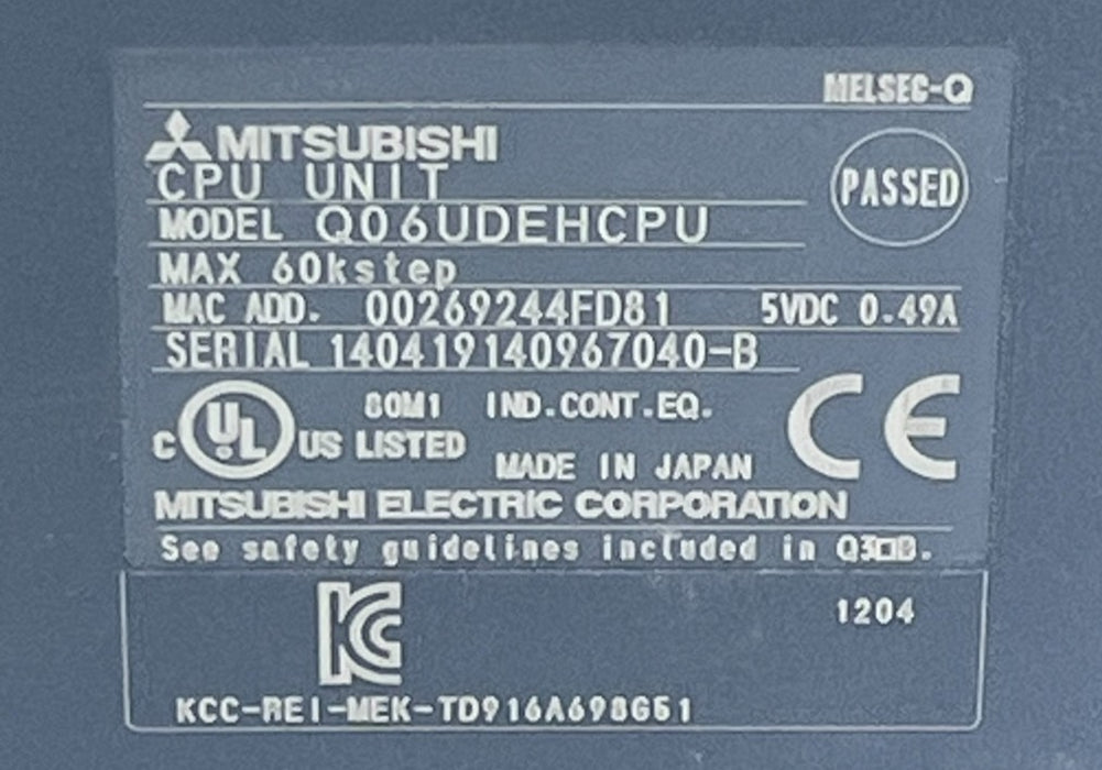 Mitsubishi Q06UDEHCPU Universal Model Q PLC CPU 60K Steps Ethernet High-Speed