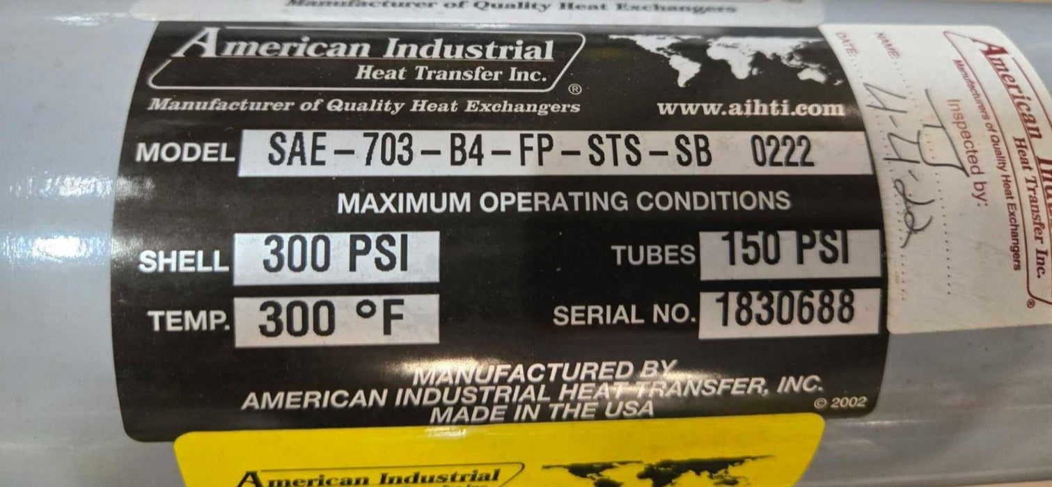 AMERICAN INDUSTRIAL SAE-703-B4-FP-STS-SB Heat Exchanger w/316SS Tubing/Bonnets