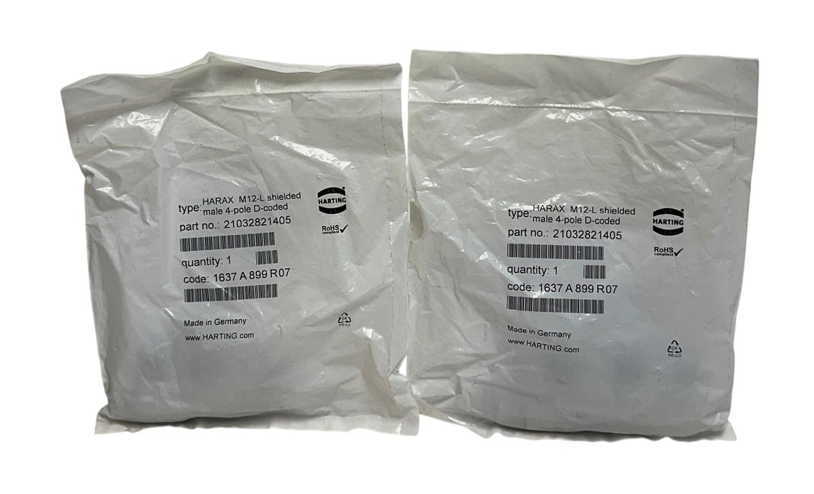 2 HARTING 1637 A 899 R07 / 21032821405 HARAX M12-L shielded male 4-pole OEM NSFS
