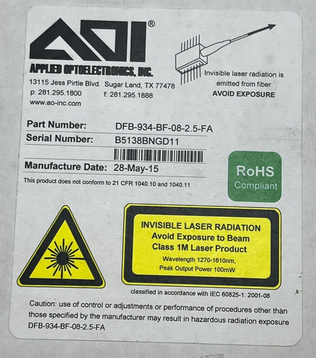 AOI DFB-934-BF-08-2.5-FA DFB Laser Module 934nm Butterfly Package Telecom, NSFS