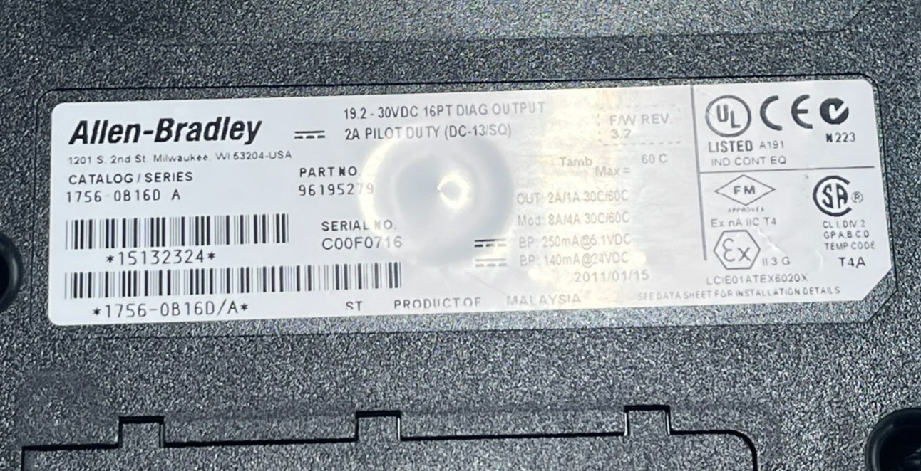 ALLEN BRADLEY 1756-OB16D SER A 16 Pt 24VDC Diagnostic Output Module ControlLogix