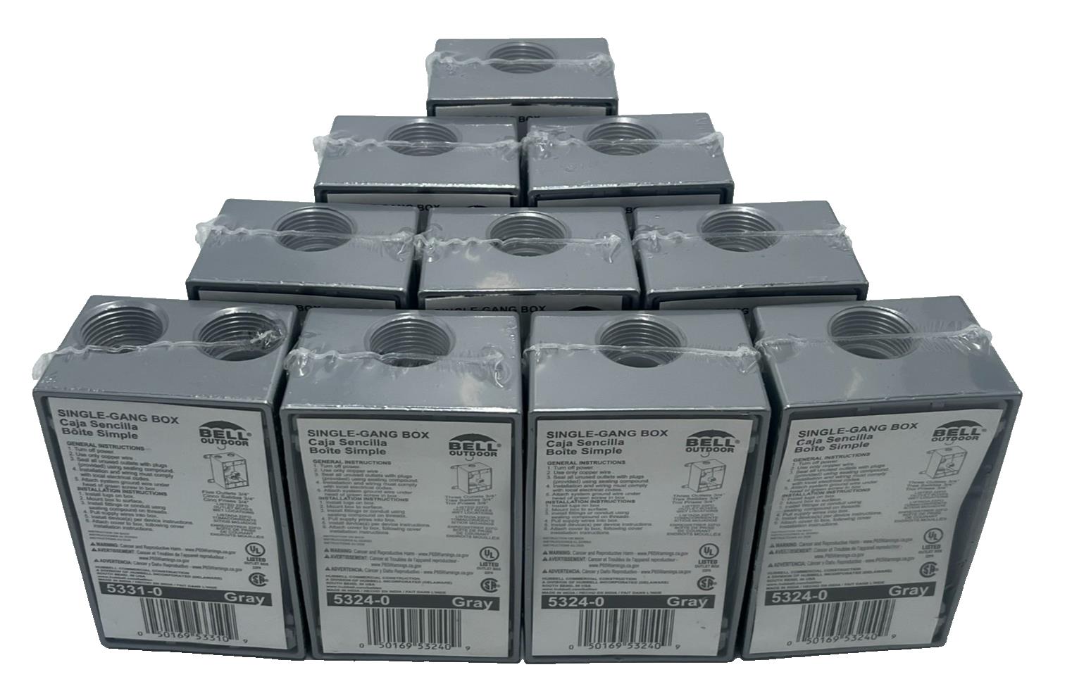 LOT OF 10 BELL OUTDOOR 5331‑0 SINGLE GANG BOX 5 x ¾″ GRAY WEATHERPROOF ALUMINUM