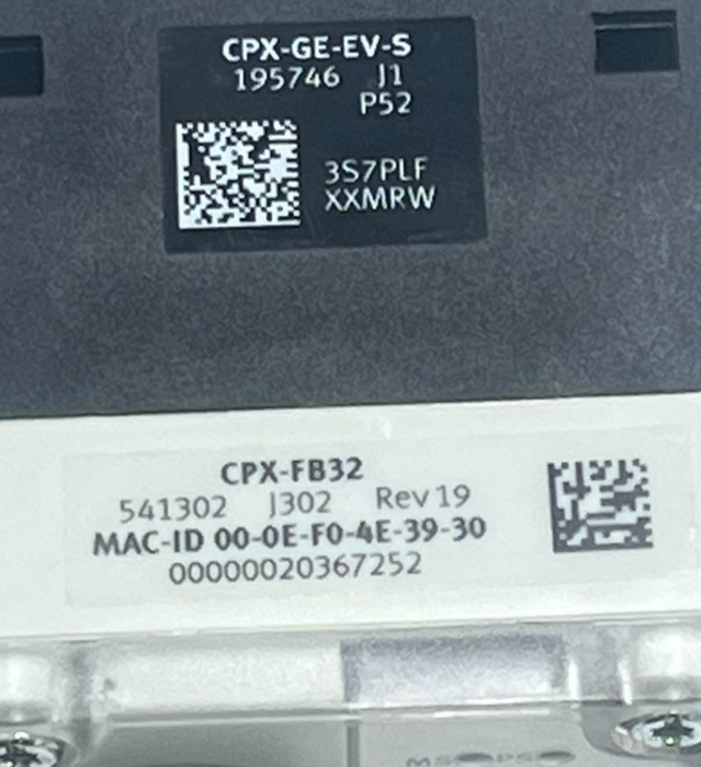 FESTO CPX-FB32 Ethernet Node Assy w/ CPX-GE-EV-S Interlink Block & End Plates