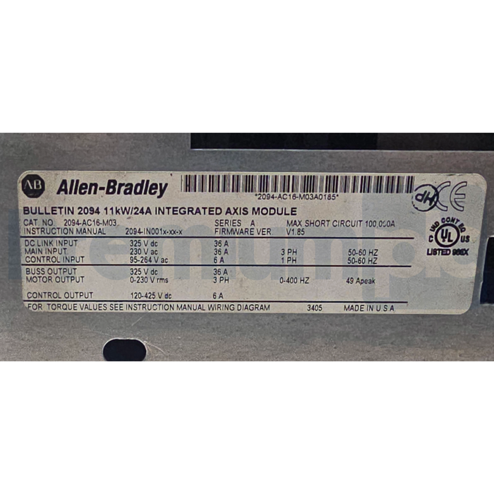 Allen Bradley 2094-AC16-M03 /A Kinetix 6000 Integrated Axis Module 11kW/24A 230V