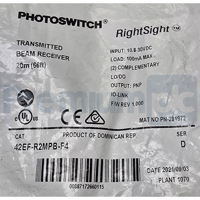 Allen-Bradley 42EF-R2MPB-F4 /D RightSight Transmitted Beam Receiver 20m M12 NSFS