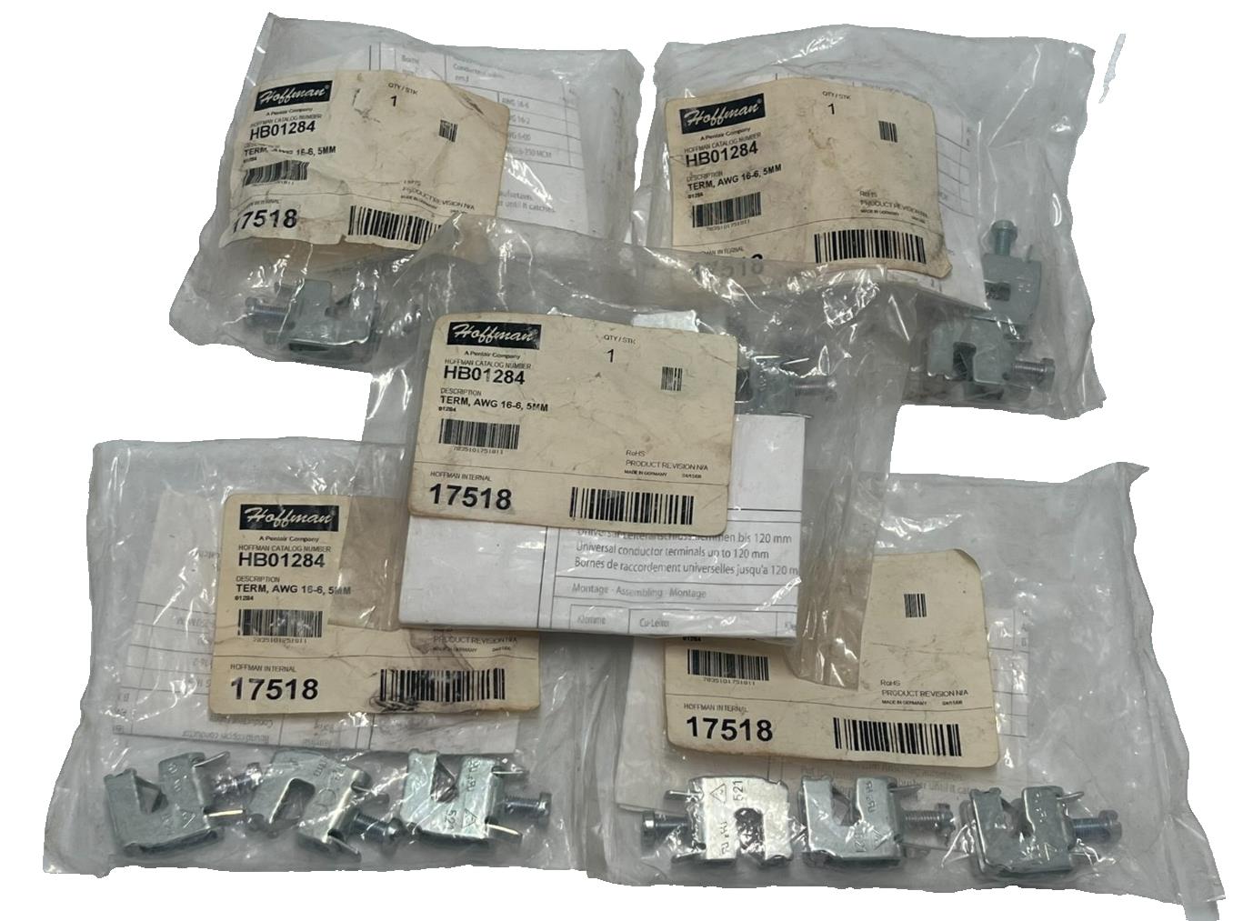 LOT OF 15 HOFFMAN HB01284 Terminal Clamp 16-6 AWG for 5mm Busbar 5 bags x 3 each