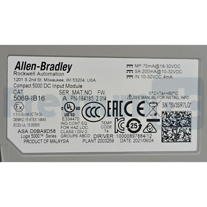 Allen Bradley 5069-IB16 /A CompactLogix 5000 16-Ch 24V DC Sink Input Module NSNP