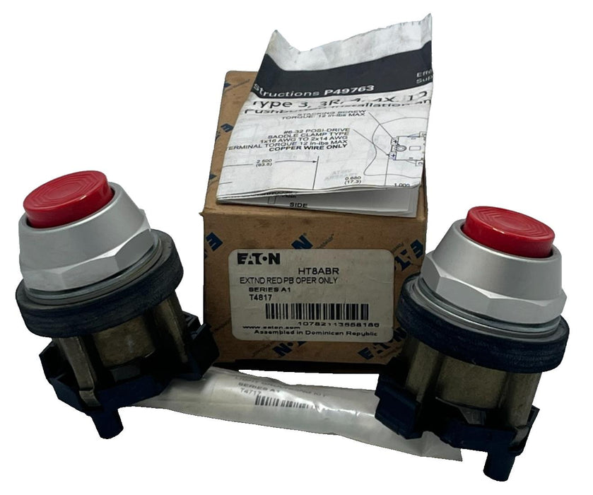 LOT OF 2 EATON HT8ABR Extended Red Pushbutton Momentary 22.5mm HT8ABR