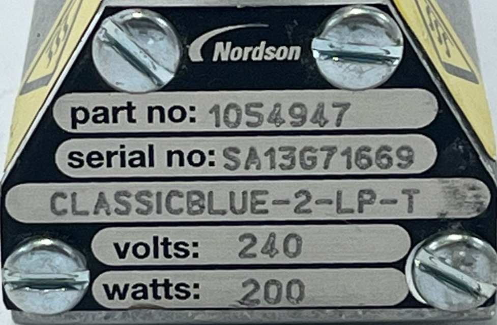NORDSON 1054947A Hot Melt Glue Gun Assy 240VAC 200W H-200 Series w/o Gun Modules