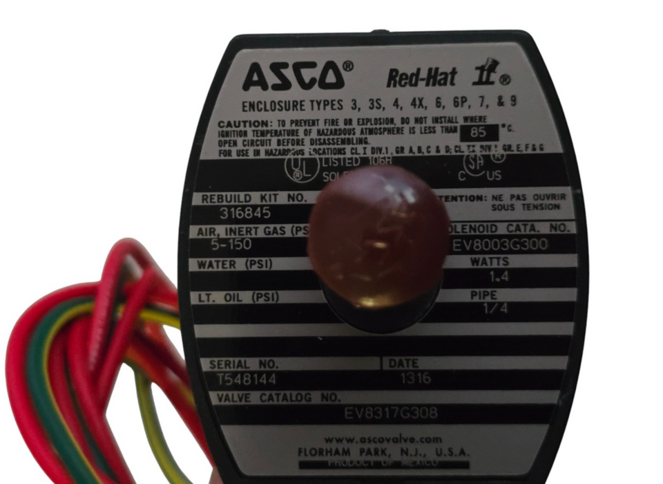 ASCO EV8317G308 3-Way/2-Pos Solenoid Valve 1/4" NPT  S/S 24VDC 8317G308 NSMP