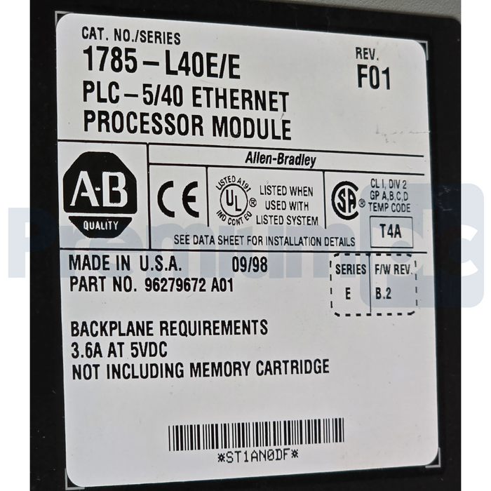 Allen-Bradley 1785-L40E/E PLC-5/40 Ethernet Processor Module FW B.2 REV F01 NSNP